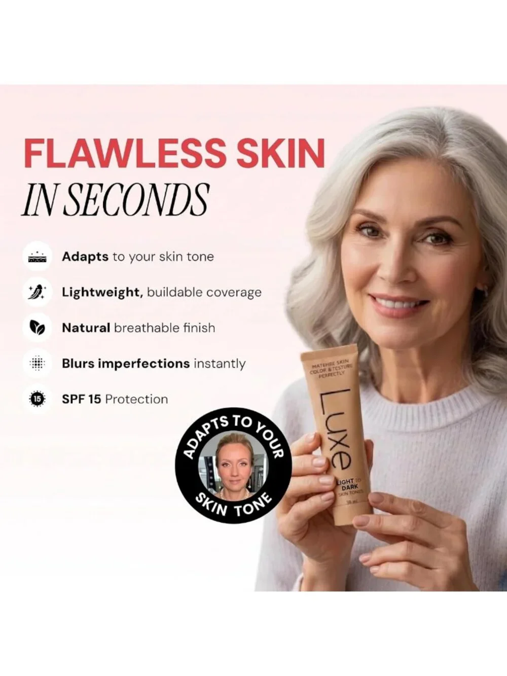 Luxe Color Changing Foundation - Light Shade, Flawless Finish, Hydrating Formula